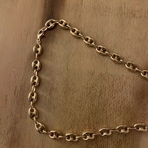 10K solid gold puffed mariner  link necklace